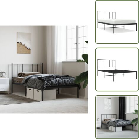 The Living Store Estructura cama sin colchón con cabecero metal negro 100x200 cm - Estructura de cama