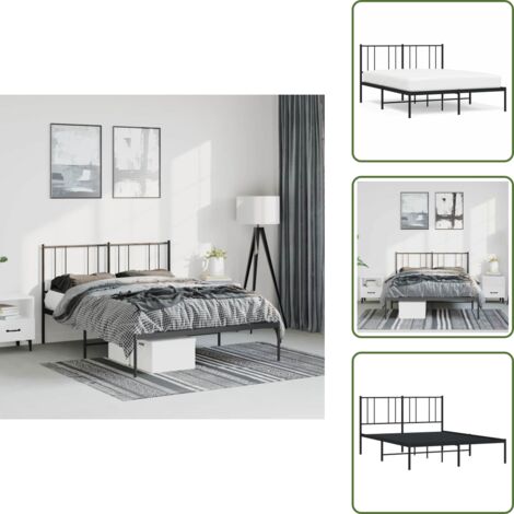 The Living Store Estructura cama sin colchón con cabecero metal negro 135x190 cm - Cama sin colchón