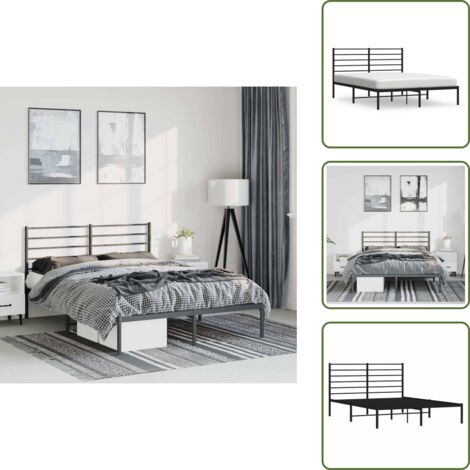 The Living Store Estructura cama sin colchón con cabecero metal negro 135x190 cm - Cama sin colchón