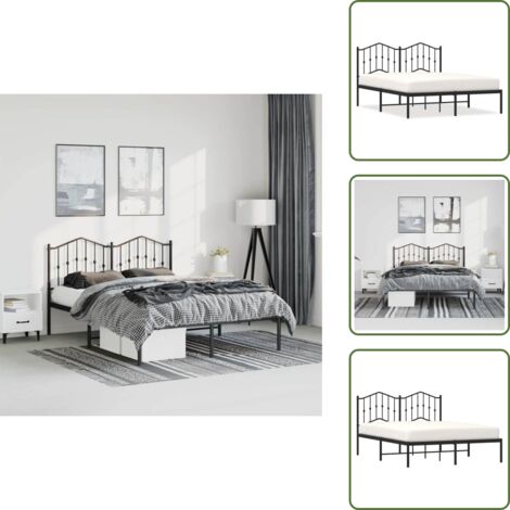The Living Store Estructura cama sin colchón con cabecero metal negro 135x190 cm - Cama sin colchón