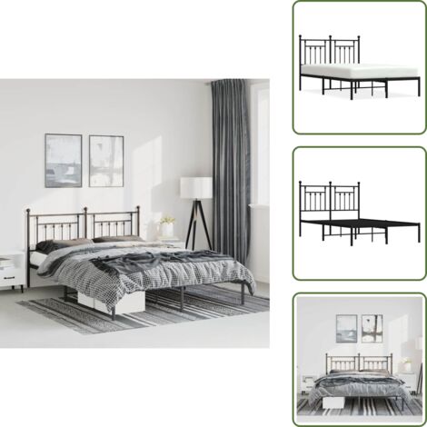 The Living Store Estructura cama sin colchón con cabecero metal negro 135x190 cm - Estructura de cama