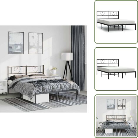 The Living Store Estructura cama sin colchón con cabecero metal negro 135x190 cm - Estructura de cama