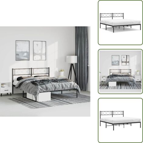 The Living Store Estructura cama sin colchón con cabecero metal negro 135x190 cm - Estructura de cama