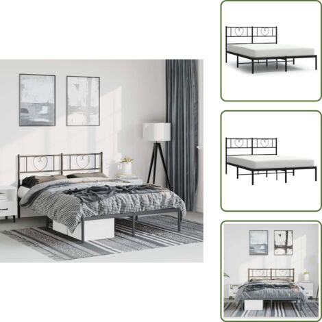 The Living Store Estructura cama sin colchón con cabecero metal negro 150x200 cm - Cama sin colchón