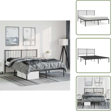 The Living Store Estructura cama sin colchón con cabecero metal negro 150x200 cm - Estructura de cama