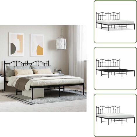 The Living Store Estructura cama sin colchón con cabecero metal negro 160x200 cm - Cama sin colchón
