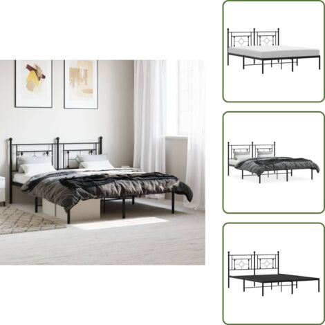 The Living Store Estructura cama sin colchón con cabecero metal negro 160x200 cm - Cama sin colchón