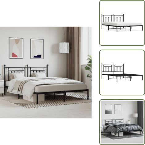 The Living Store Estructura cama sin colchón con cabecero metal negro 160x200 cm - Cama sin colchón