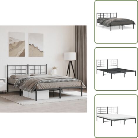 The Living Store Estructura cama sin colchón con cabecero metal negro 160x200 cm - Cama sin colchón