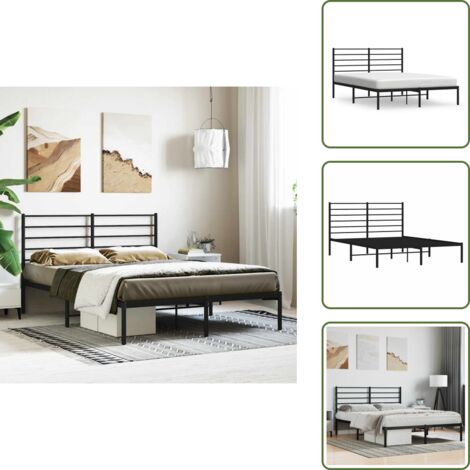 The Living Store Estructura cama sin colchón con cabecero metal negro 160x200 cm - Estructura de cama