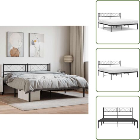 The Living Store Estructura cama sin colchón con cabecero metal negro 160x200 cm - Estructura de cama