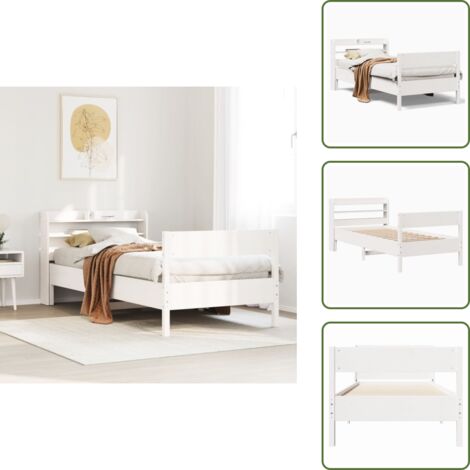 The Living Store Estructura cama sin colchón madera maciza pino blanca 100x200cm - Estructura de cama