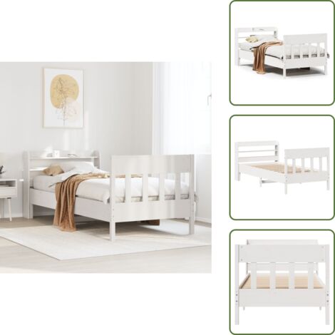 The Living Store Estructura cama sin colchón madera maciza pino blanca 100x200cm - Estructura de cama