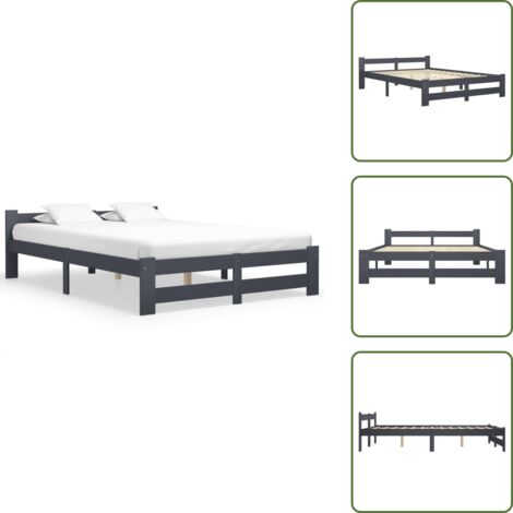 The Living Store Estructura cama sin colchón madera pino gris oscuro 160x200 cm - Estructura de cama