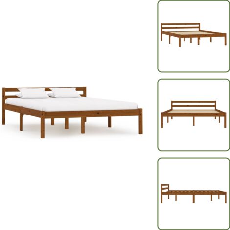 The Living Store Estructura cama sin colchón madera pino marrón miel 120x200 cm - Estructura de cama