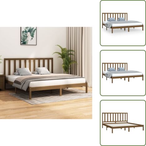 The Living Store Estructura cama sin colchón madera pino marrón miel 200x200 cm - Estructura de cama