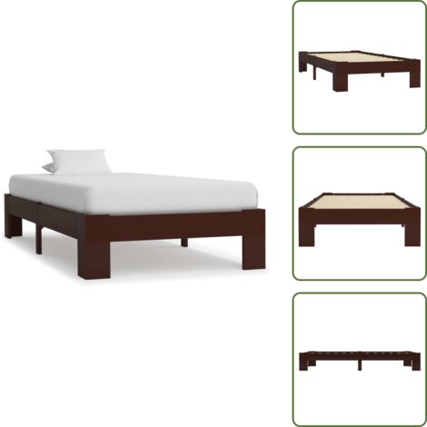 The Living Store Estructura cama sin colchón madera pino marrón oscuro 100x200cm - Estructura de cama