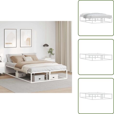 The Living Store Estructura cama sin colchón metal blanco 140x200 cm - Estructura de cama