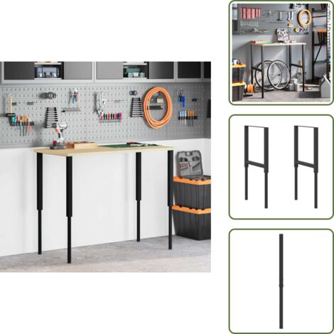 The Living Store Estructura de banco de trabajo 2 uds metal 55x(69-95,5)cm negro - Banco de trabajo