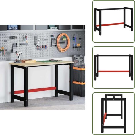 The Living Store Estructura de banco de trabajo metal negro y rojo 120x57x79 cm - Estructura de banco