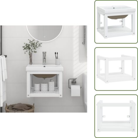 The Living Store Estructura de baño con lavabo incorporado hierro blanco - Lavabo empotrado