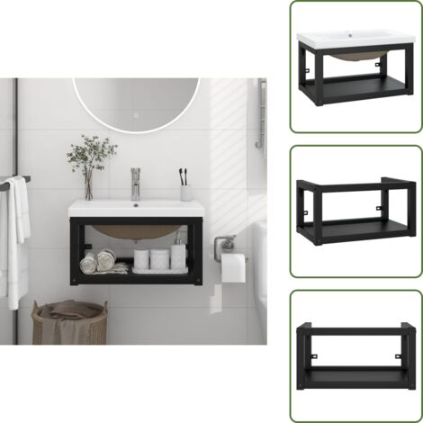 The Living Store Estructura de baño con lavabo incorporado hierro negro - Lavabo empotrado
