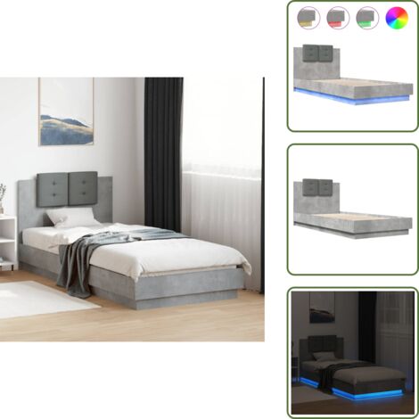 The Living Store Estructura de cama cabecero luces LED gris hormigón 100x200 cm - Luces LED