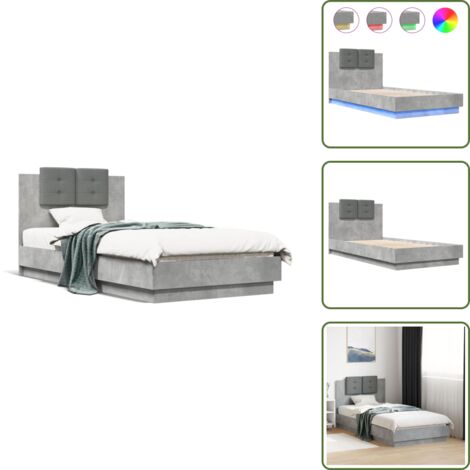 The Living Store Estructura de cama cabecero luces LED gris hormigón 75x190 cm - Cabecero de cama
