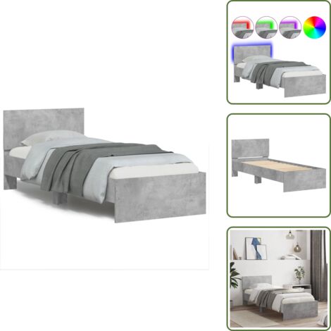 The Living Store Estructura de cama cabecero luces LED gris hormigón 75x190 cm - Luces LED