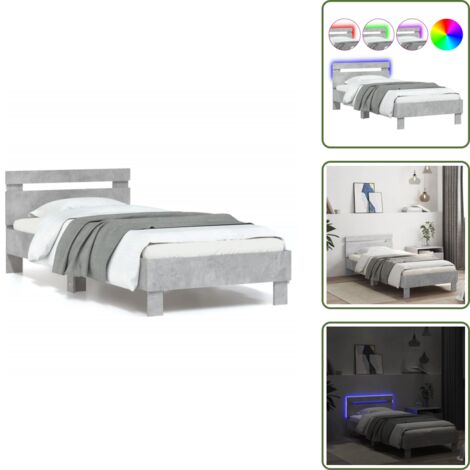 The Living Store Estructura de cama cabecero luces LED gris hormigón 90x200 cm - Luces LED