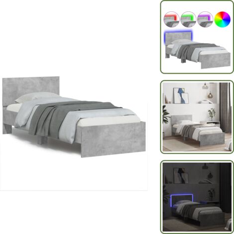 The Living Store Estructura de cama cabecero luces LED gris hormigón 90x200 cm - Luces LED