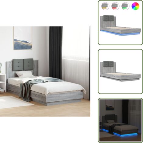 The Living Store Estructura de cama cabecero luces LED gris Sonoma 100x200 cm - Luces LED