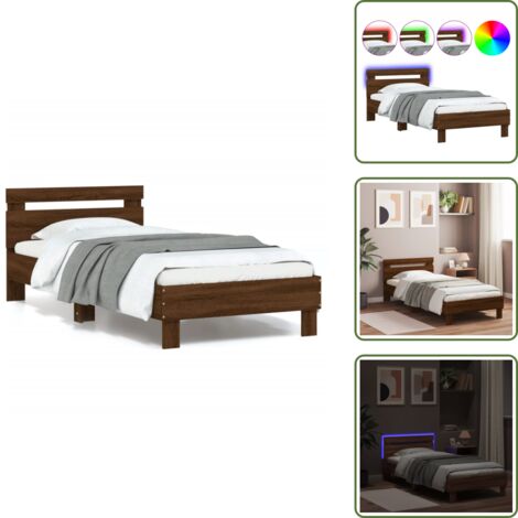 The Living Store Estructura de cama cabecero luces LED marrón roble 90x190 cm - Cabecero de cama