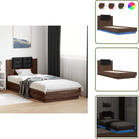 The Living Store Estructura de cama cabecero luces LED roble marrón 100x200 cm - Luces LED