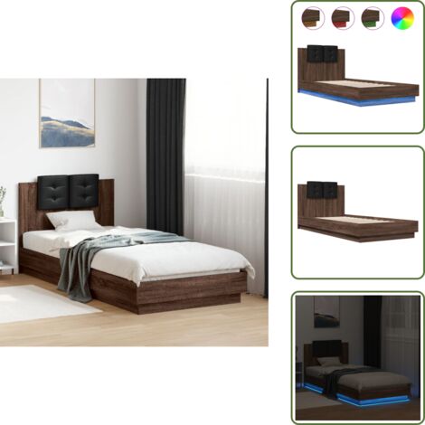 The Living Store Estructura de cama cabecero luces LED roble marrón 90x200 cm - Luces LED