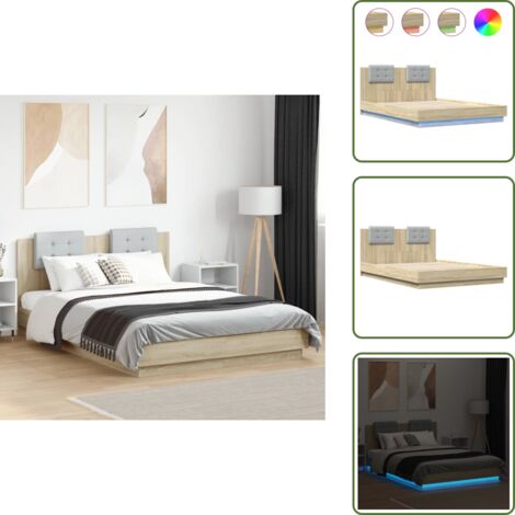 The Living Store Estructura de cama cabecero luces LED roble Sonoma 120x200 cm - Luces LED