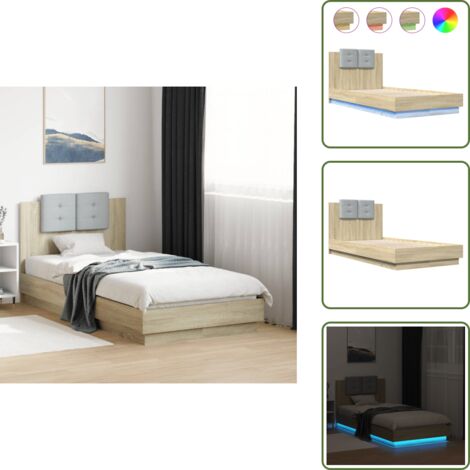 The Living Store Estructura de cama cabecero luces LED roble Sonoma 75x190 cm - Cabecero de cama