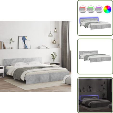 The Living Store Estructura de cama cabecero y luces LED gris hormigón 180x200cm - Estructura de cama