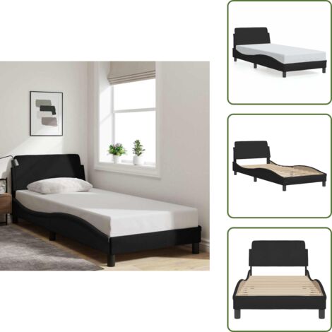 The Living Store Estructura de cama con cabecero Dover tela negro 90x190cm - Estructura de cama