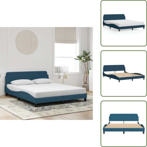 The Living Store Estructura de cama con cabecero Dover terciopelo azul 160x200 cm - Estructura de cama