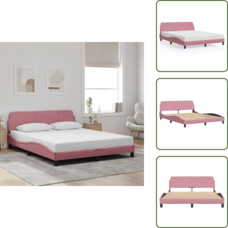 The Living Store Estructura de cama con cabecero Dover terciopelo rosa 160x200 cm - Estructura de cama