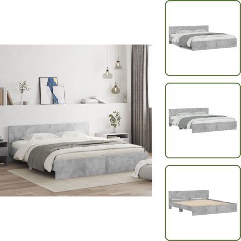 The Living Store Estructura de cama con cabecero gris hormigón 160x200 cm - Estructura de cama