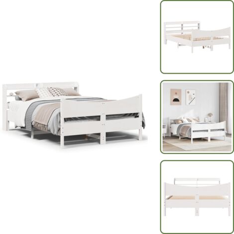 The Living Store Estructura de cama con cabecero madera de pino blanco 150x200cm - Estructura de cama