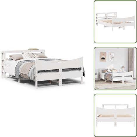 The Living Store Estructura de cama con cabecero madera de pino blanco 150x200cm - Estructura de cama