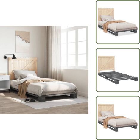 The Living Store Estructura de cama con cabecero madera de pino gris 100x200cm - Estructura de cama