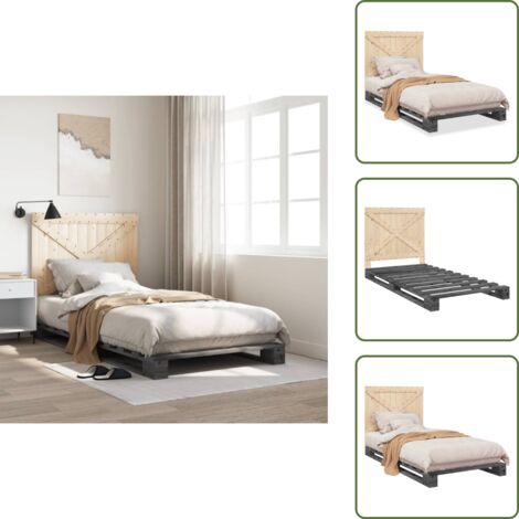 The Living Store Estructura de cama con cabecero madera de pino gris 100x200cm - Estructura de cama