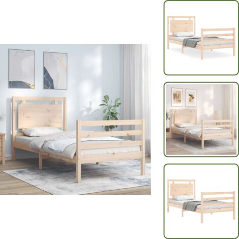 The Living Store Estructura de cama con cabecero madera maciza 100x200 cm - Estructura de cama