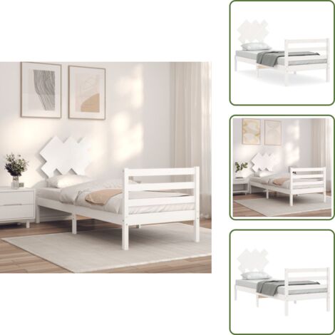 The Living Store Estructura de cama con cabecero madera maciza blanco 90x200 cm - Estructura de cama