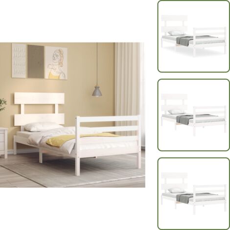 The Living Store Estructura de cama con cabecero madera maciza blanco 90x200 cm - Estructura de cama