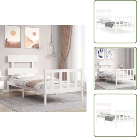 The Living Store Estructura de cama con cabecero madera maciza blanco - Estructura de cama